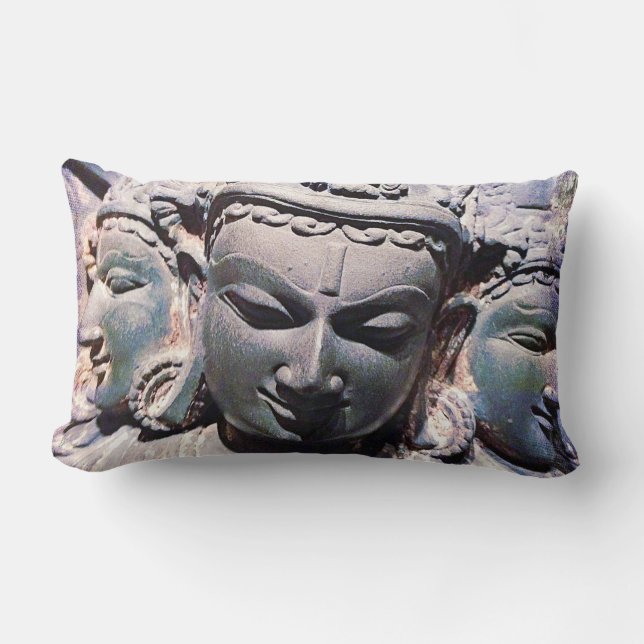 Asian Antique Carved Faces Statue Photo Stylish Lumbar Cushion (Front)