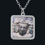 Asian Antique Carved Faces Statue Photo Stylish Silver Plated Necklace<br><div class="desc">This Asian stone carving of three heads exudes peace and solitude. Contemplate and reflect on what you can accomplish whenever you wear this stunning photography charm necklace. This necklace comes in small, medium and large sizes, as well as both square and circle shapes. You can order this necklace in your...</div>