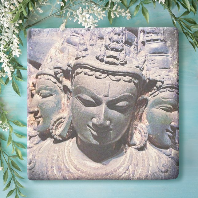 Asian Antique Carved Faces Statue Photo Stylish Stone Coaster (Creator Uploaded)