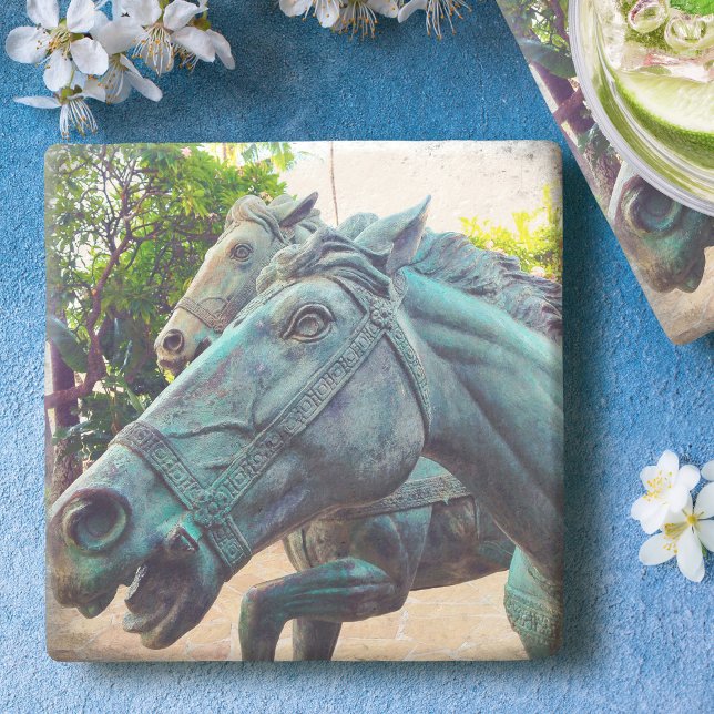 Asian Antique Turquoise Horse Statue Photo Stylish Stone Coaster (Creator Uploaded)