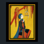 Asian Art Deco Print by Frank Mackintosh 16x20<br><div class="desc">Vibrant,  Asian,  Art Deco Print -Asian Girl in Grape Harbour with Nightingale 16x20</div>