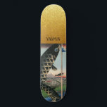 Asian Art Fish Gold Personalised Skateboard<br><div class="desc">An Asian art fish print and gold glitter background skateboard.</div>
