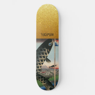 Asian Art Fish Gold Personalised Skateboard