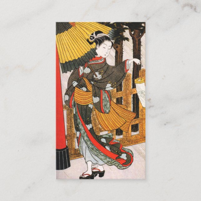Asian Art Woman In Kimono With Umbrella Business Card (Front)