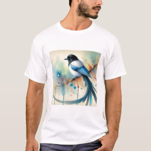 Asian azurewinged magpie 290924AREF101 - Watercolo T-Shirt