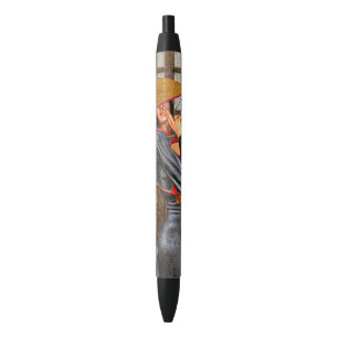 Asian Battle Woman Black Ink Pen
