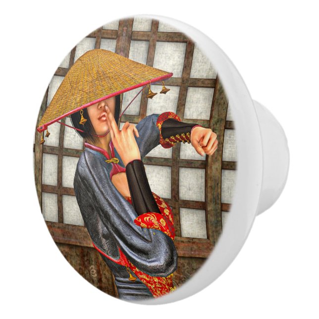Asian Battle Woman Ceramic Knob (Right)