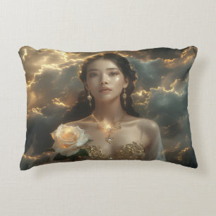 Asian Beauty With White Rose Decorative Cushion