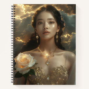 Asian Beauty With White Rose Notebook