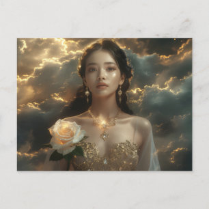 Asian Beauty With White Rose Postcard