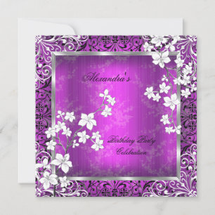 Asian Blossom Plum Pink White Black Lace Birthday Invitation