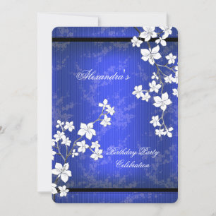 Asian Blue Black Blossom White Birthday Party Invitation