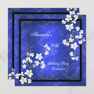 Asian Blue Black Blossom White Birthday Party Invitation
