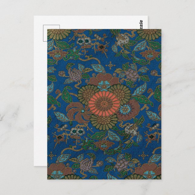Asian Blue Fan Pattern Postcard (Front/Back)