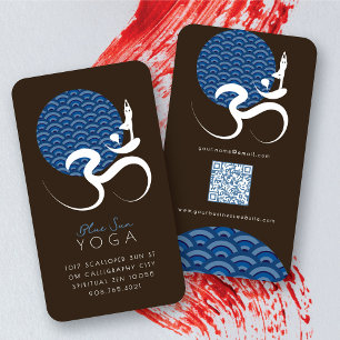 Asian Blue Sun Yoga Modern Zen Calligraphy Om Aum Business Card