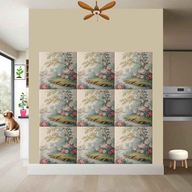 Asian Botanical Vintage Chinoiserie Landscape Tile (Creator Uploaded)