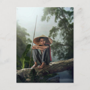 Asian Boy Fishing Postcard