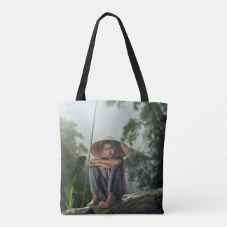Asian Boy Fishing Tote Bag