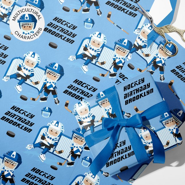 Asian boy Hockey Birthday Personalized Wrapping Paper (Creator Uploaded)