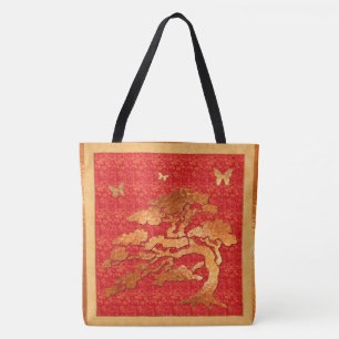 Asian Brocade & Tree Tote Bag
