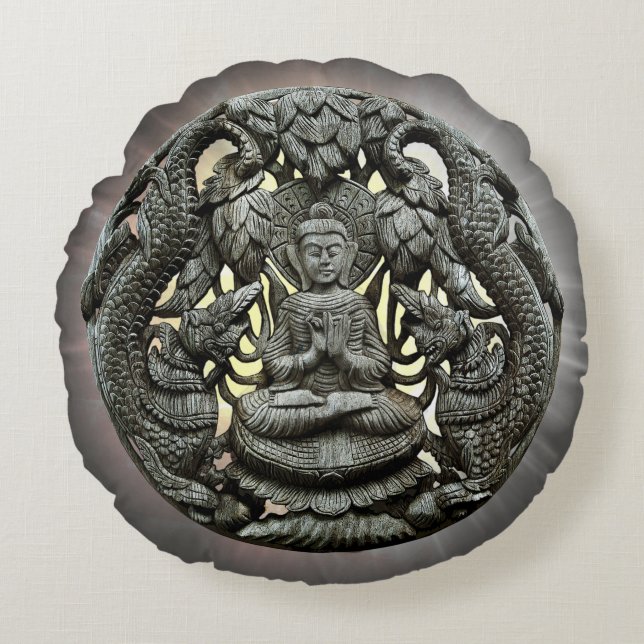 Asian Buddha Statue Round Cushion (Front)