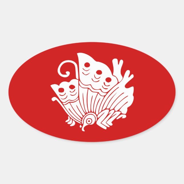 Asian Butterfly Japanese Kamon Design Oval Sticker (Front)