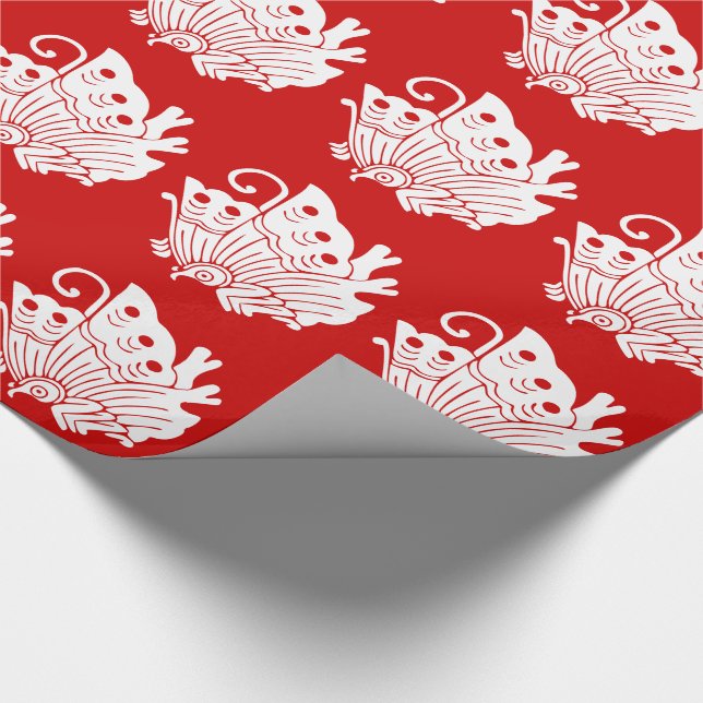 Asian Butterfly Japanese Kamon Design Wrapping Paper (Corner)