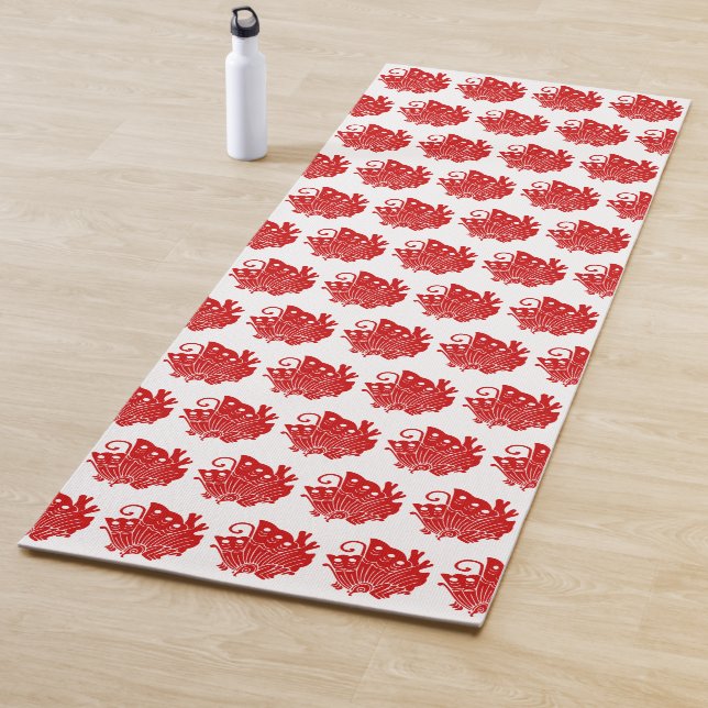 Asian Butterfly Japanese Kamon Design Yoga Mat (In Situ)