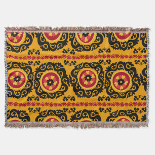 Asian Carpet Suzanne: Traditional Embroidery Throw Blanket