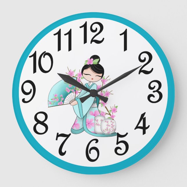 Asian Cherry Blossoms Large Clock (Front)