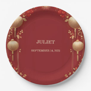 Asian Chinese Bilingual Hei Bold Bridal Shower Paper Plate