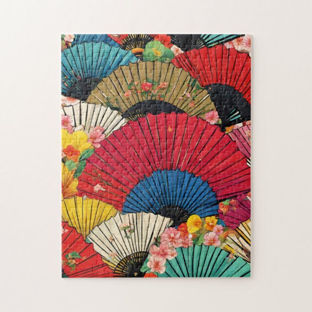 Asian Chinese Fans Blossoms Puzzle (Vertical)