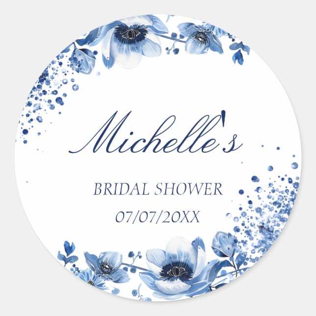 Asian Chinoiserie Light Blue Floral Bridgerton Classic Round Sticker (Front)