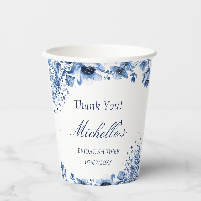 Asian Chinoiserie Light Blue Floral Bridgerton Paper Cups (Front)