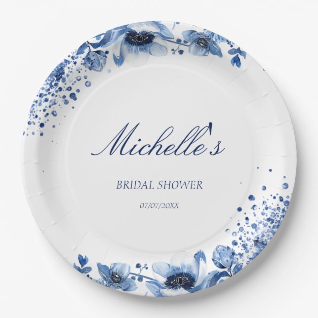 Asian Chinoiserie Light Blue Floral Bridgerton Paper Plate (Front)