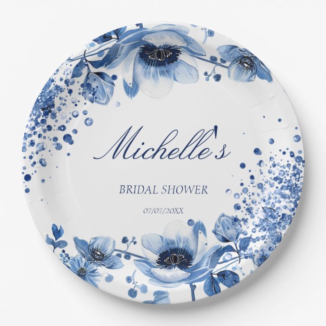 Asian Chinoiserie Light Blue Floral Bridgerton Paper Plate (Front)