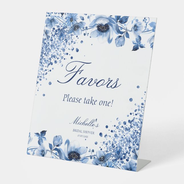 Asian Chinoiserie Light Blue Floral Favours  Pedestal Sign (Front)
