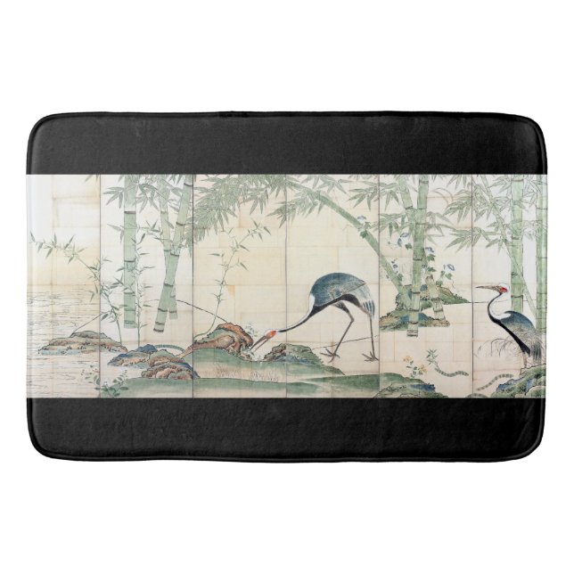 Asian Crane Bird Bamboo Wildlife Animal Bathmat (Front)