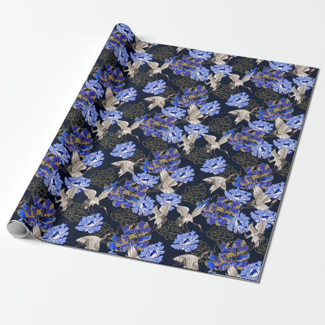 Asian Crane Gift Wrapping Paper (Unrolled)