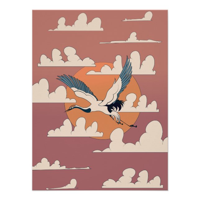 Asian Crane In Flight Poster (Front)