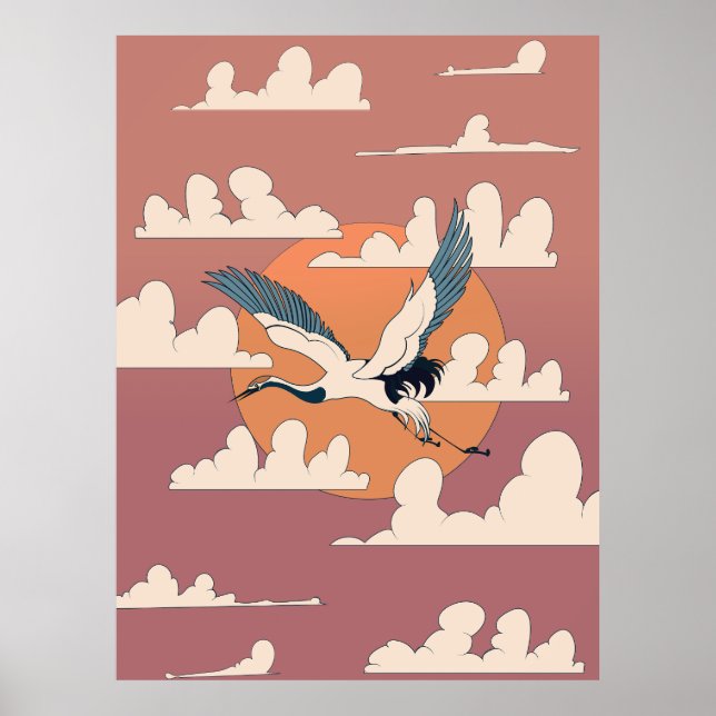 Asian Crane In Flight Poster (Front)