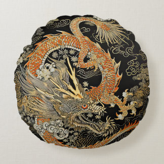 Asian Dragon and Clouds Round Pillow