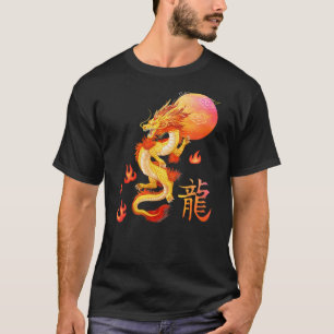 Asian Dragon And Sun, Oriental Chinese Art, Orange T-Shirt
