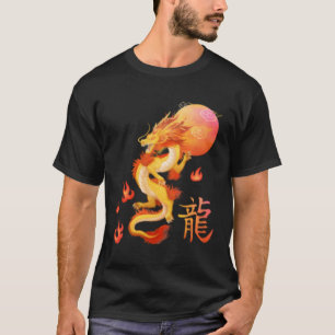 Asian Dragon And Sun Oriental Chinese Orange T-Shirt