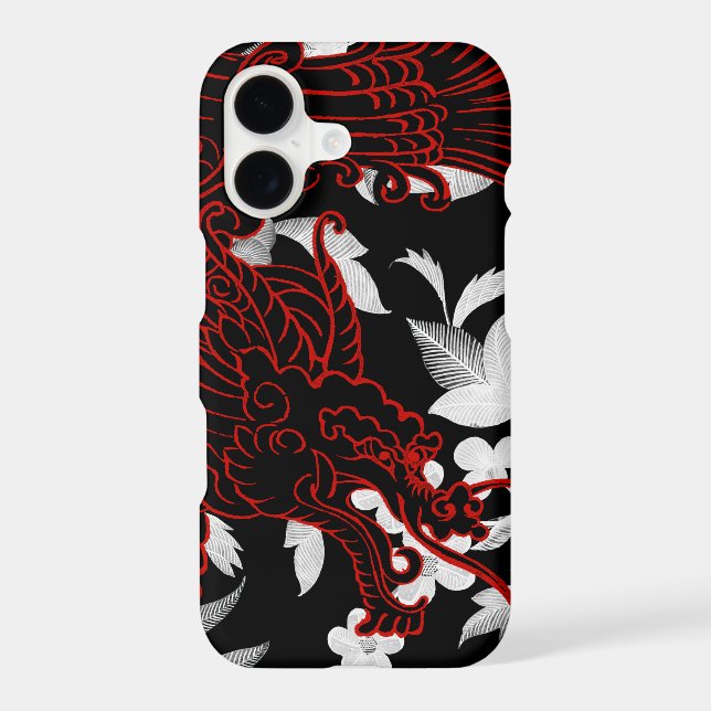 Asian Dragon - Black on Black Floral iPhone Case (Back)