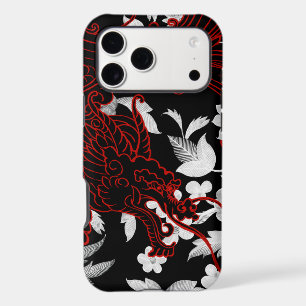 Asian Dragon - Black on Black Floral iPhone Case