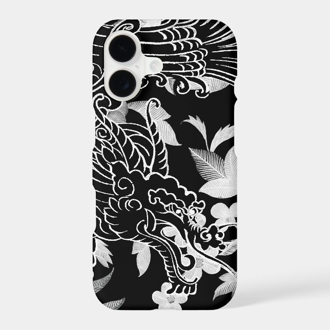Asian Dragon - Black on Black Floral iPhone Case (Back)