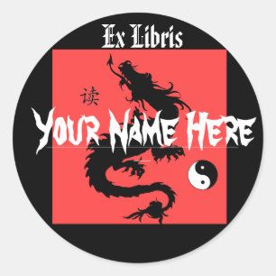 Asian Dragon Bookplate Classic Round Sticker