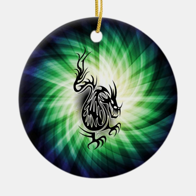 Asian Dragon Design; cool Ceramic Tree Decoration (Front)