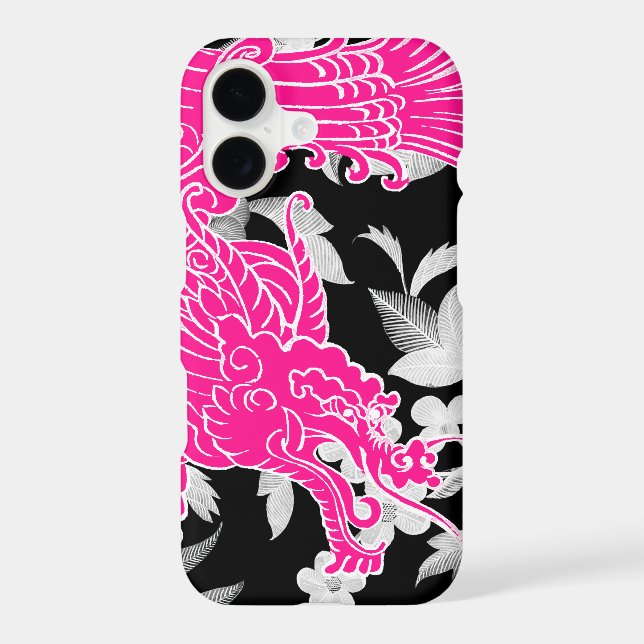Asian Dragon - Pink on Black Floral iPhone Case (Back)